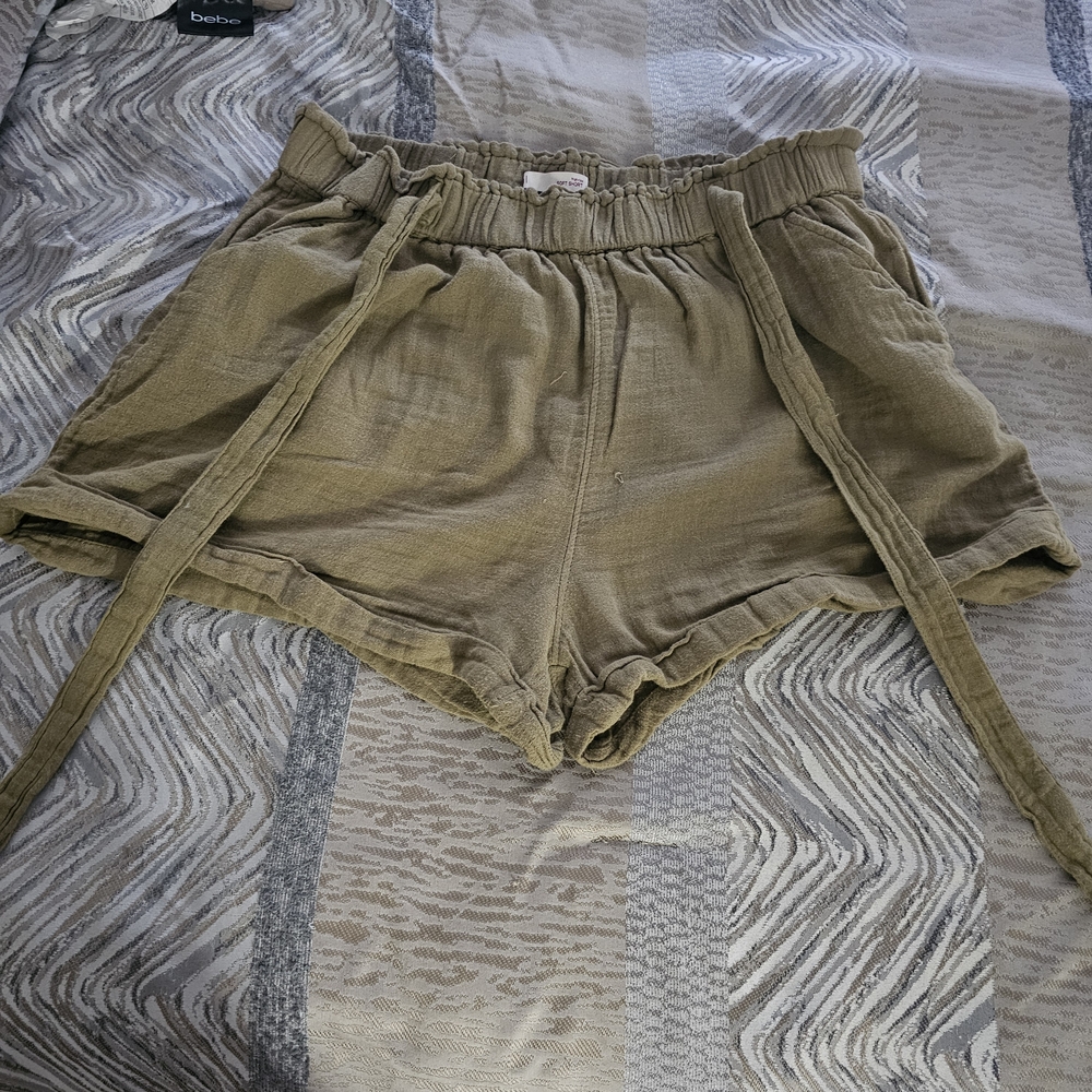 SO Olive High Waist Paperbag Tie Shorts